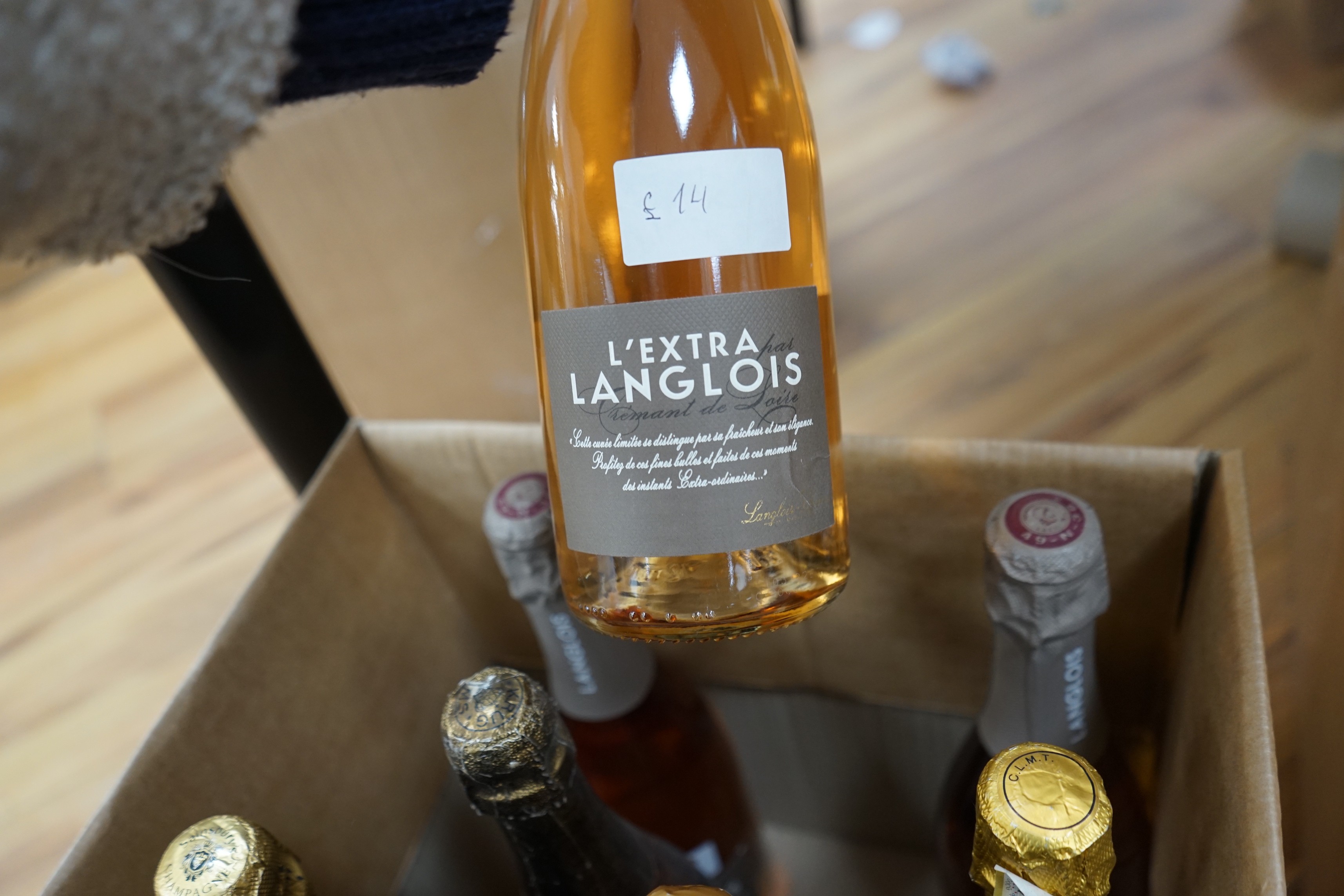 Nine bottles of champagne / sparkling wine - 3 bottles of L’extra Langlois, 2 bottles of Bleasdale sparkling Shiraz, 1 bottle of Sainsbury’s Blanc de Noirs champagne, one bottle of Balfour 1503 classic cuvee, one bottle